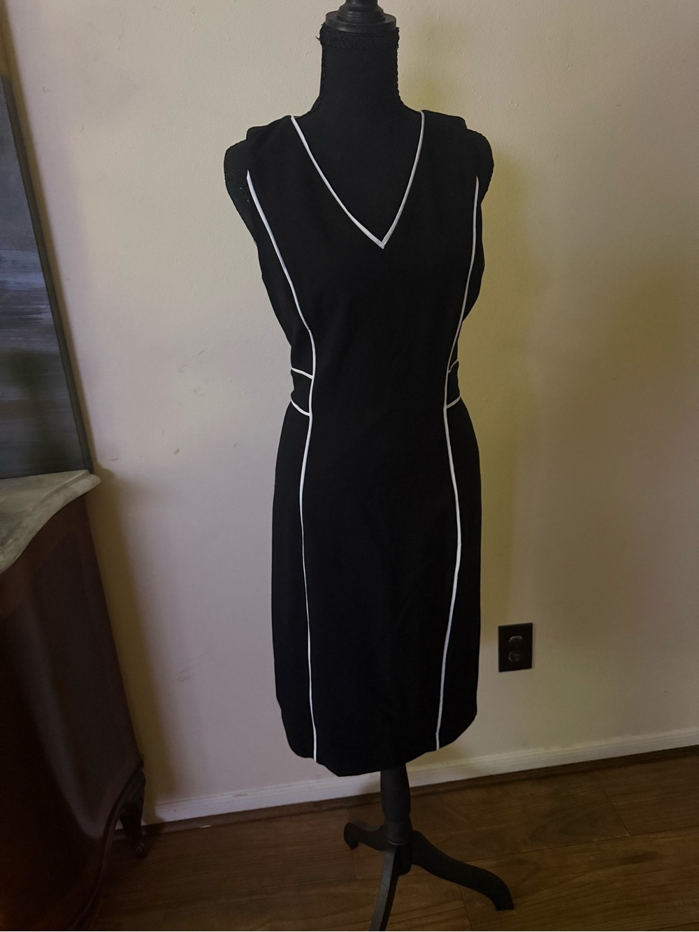 White House Black Market Black Midi Dress with White Piping